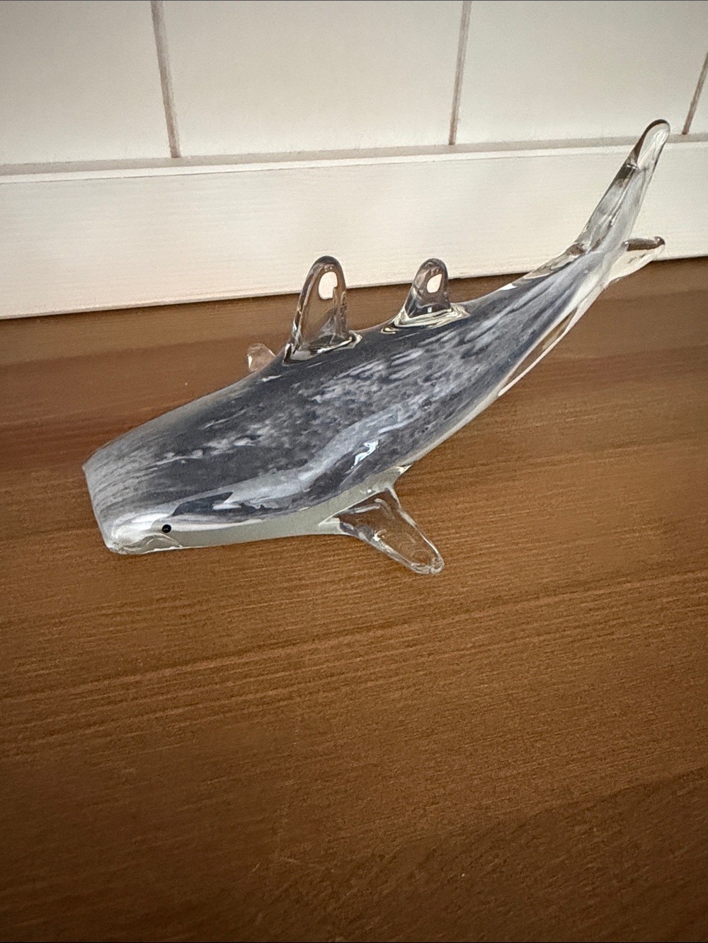 Glass Whale Shark Figurine - Gray and Clear Decorative Accent